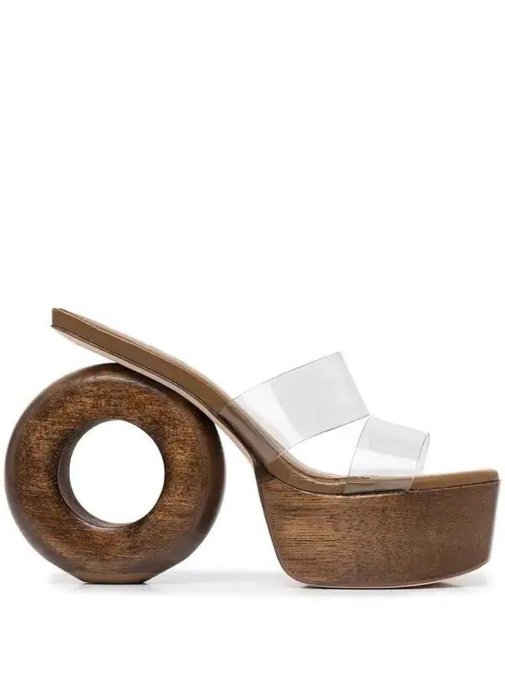 NIB Cult Gaia Remi Clear Wood Circle Platform Sandals Sz 38 EU Summer Resort